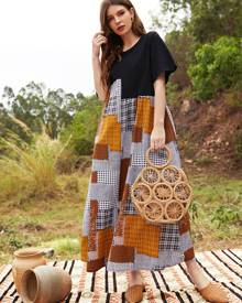 Patchwork Print Smock Dress