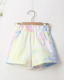 Toddler Girls Tie Dye Paper Bag Waist Denim Shorts