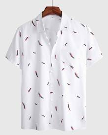 Men Feather Print Button Up Shirt