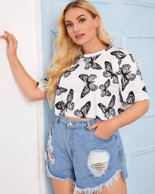 Plus All Over Butterfly Crop Tee