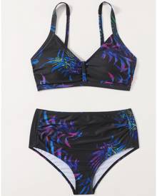 Tropical Print Ruched Bikini Swimsuit