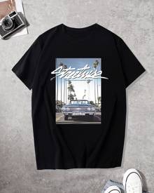 Men Letter & Car Print Tee