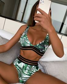 Tropical High Waisted Bikini Swimsuit