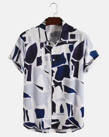 Men Random Print Button Up Shirt