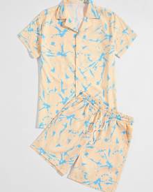 All Over Print Shirt With Drawstring Waist Shorts