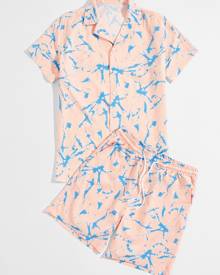 All Over Print Shirt With Drawstring Waist Shorts