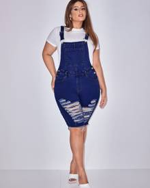 Plus Ripped Detail Denim Overalls