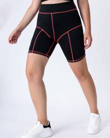 Plus Contrast Top-stitching Sports Biker Shorts