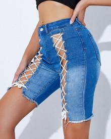 Lace Up Skinny Denim Shorts