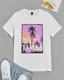 Men Letter & Picture Print Tee