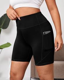 Plus Solid Biker Shorts With Phone Pocket