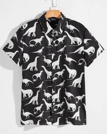 Men Dinosaur Print Button Up Shirt