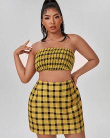 Plus Gingham Shirred Tube Top & Skirt