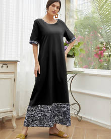 Contrast Graphic Panel Slant Pocket Dress