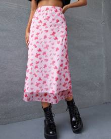 Allover Floral Print Longline Skirt