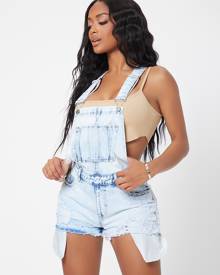 Ripped Detail Denim Overalls