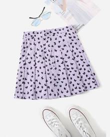 Allover Butterfly Print Pleated Skirt