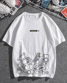 Men Letter & Gamepad Print Tee