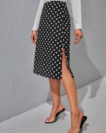 Polka Dot Split Thigh Skirt