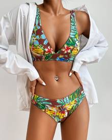 Floral & Tropical Print Bikini Swimsuit