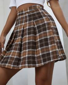 Plaid Tweed Pleated Skirt