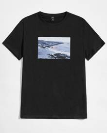 Men Letter & Picture Print Tee