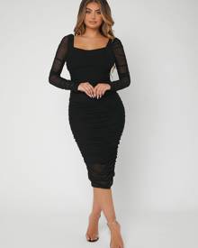 Ruched Mesh Bodycon Dress