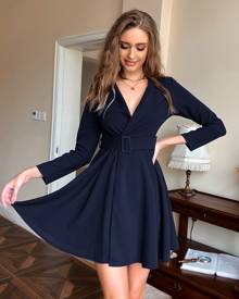 Lapel Collar Buckle Belted Blazer Dress