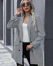 Gingham Print Double Breasted Blazer