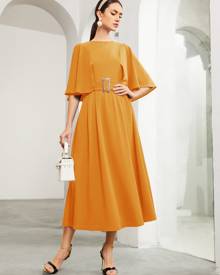 Cloak Sleeve Buckle Belted Dress