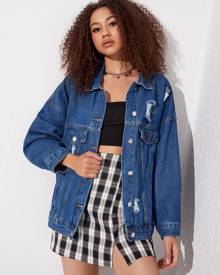 Ripped Button Up Denim Jacket