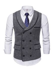Men Shawl Collar Double Breasted Blazer Vest Without Necktie Shirt