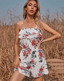Floral Print Tiered Cami Romper