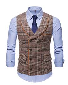 Men Plaid And Houndstooth Pattern Blazer Vest
