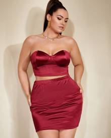 Plus Satin Tube Top & Bodycon Skirt