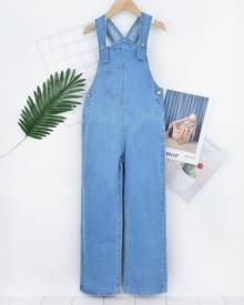 Girls Solid Denim Overalls