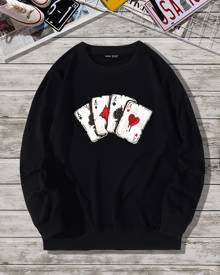 Men Playing Card Print Pullover