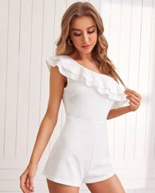 Asymmetrical Neck Ruffle Tiered Layer Romper