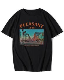 Men Letter & Scenery Print Tee