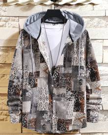 Men Patchwork Drawstring Hooded Shirt Without Tee