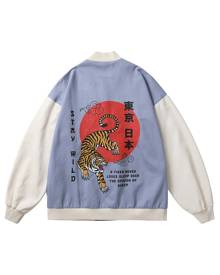 Men Tiger & Slogan Print Button Front Jacket