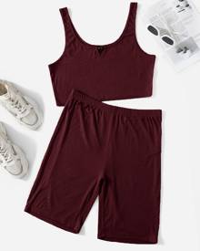 Plus Notched Neck Tank Top & Biker Shorts Set