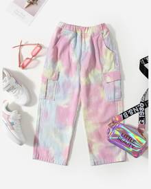 Girls Tie Dye Flap Pocket Side Jeans