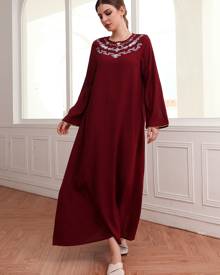 Embroidery Maxi Tent Dress Without Belt