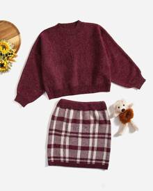 Toddler Girls Solid Sweater & Plaid Knit Skirt