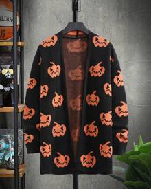 Men Halloween Pumpkin Print Cardigan