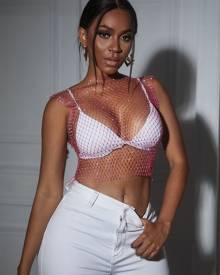 Rhinestone Detail Fishnet Top