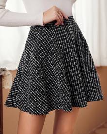 Plaid Tweed Flare Skirt