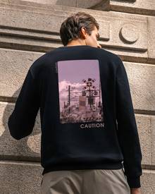 Men Letter & Picture Print Pullover