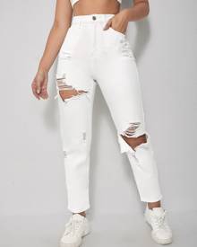 Ripped Detail Mom Jeans